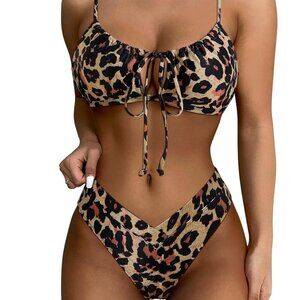 New Women High Waisted String Bikini Sets Leopard XL